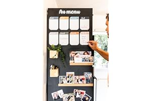 FERFLEX - Kit papier peint magnétique- Version Adhésif Repositionnable Noir- Ardoise effacable - Deco murale - 8 aimants argentés inclus -1mx60cm