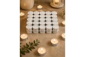 Homesake® Tea Light Candles Pack of 50, Unscented Long Burning Smokeless White Wax Candles, Diwali Decoration for Home, Home