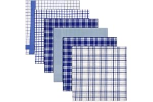 WARWICK & VANCE Pack Of 6 Mens/Gentlemens Check & Dyed Handkerchiefs, Blue Or Purple With Satin Stripe Borders, 100% Cotton, 40 x 40cm