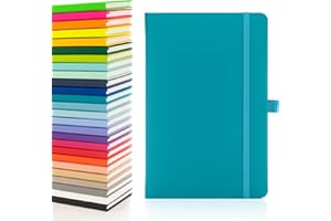 ‎NOTES LONDON Notes London Eco A5 Notebook with Lined Pages, Pen Loop, Ribbon, Date Marks and Paper Pocket, Medium Hardback Notebook, Sustainably Sourced Paper (Teal)