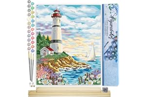 Figured'Art Dipingere con i Numeri - Paint by Numbers Faro In Una Bella Giornata, Passatempo per Adulti, Kit Completo, Hobby Creativi - 40x50cm cornice in legno fai da te