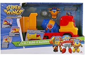 Super Wings, Playset Auldey - Camion delle costruzioni Donnie's Built It Buddies assemblabile 3 in 1 + 1 Transform-a-Bot Donnie Costruttore-EU730814, multicolore