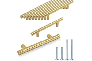 Probrico 10 PCS Gold Stainless Steel 96mm Hole Centers Kitchen Cabinet T Bar Handle Furniture Drawer Pulls Cuoboard Knobs