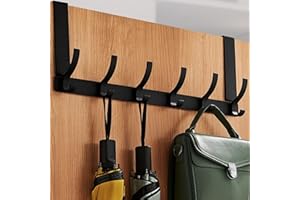 Bosdontek Wieszak na drzwi z 6 haczykami, wytrzymałe haczyki na drzwi do sypialni, wieszak na drzwi odporny na rdzę haczyki na płaszcze na drzwi, przechowywanie haczyków na ubrania, wieszak na