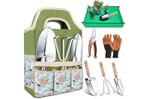 Kynup Garden Tools Set, 7-Piece Heavy-Duty Stainless Steel Gardening Set with Tote Bag, Non-Slip Ergonomic Wood Handle Gardening Kit, Garden Gift for Women/Men
