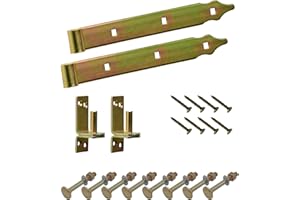 BRESKO Ladenband mit Kloben und Schrauben Set gelb verzinkt 300-800 mm Torband Türband Scharnier Tor Gartentor (300x35 mm - Ø 13 mm)
