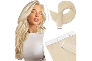Elailite Tape in Hair Extensions Human Hair Thin Type 1.5g/pcs - 20Pcs 100% Real Natural Remy Hair Skin Weft Extension (#60 Platinum Blonde, 14 inches)