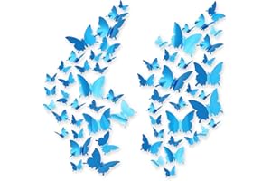 60pcs Pegatinas de Pared de Mariposa 3D, CAYUDEN Pegatinas de Mariposa de Espejo Extraíbles Decoración Dricolaje 3 Tamños, Calcomanía Pared de Mariposa 3D Para Habitación, Ventana Decor (Azul)