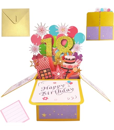 Biglietto Auguri 18 Anni, Biglietto Auguri Copleanno 3D con Busta e