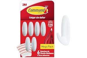 Command Ganchos de Diseño Medianos, Blanco - 6 Ganchos y 9 Tiras Medianas para Interior - Organizar sin Dejar Marcas