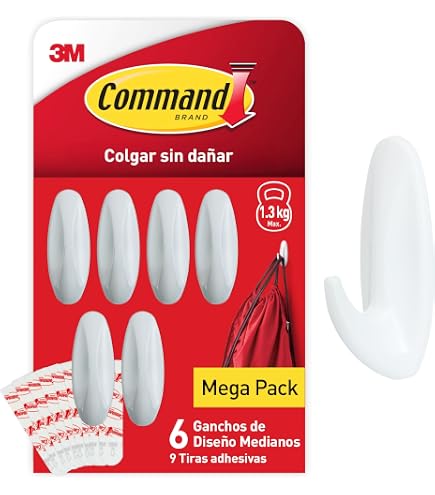 Gancio Command Per Bottiglie Spray, Bianco, Con Strisce Adesive Grandi, Porta Oggetti Per Armadietto, Capacità 1,1 Kg, Rimovibile Senza Danni