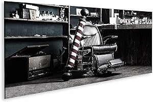 ISLANDBURNER Cuadro en Lienzo Logo barbero Elegante símbolo Vintage Peluquero sillón de peluquería Interior barbero sillón de Peluquero Cuadros Modernos Decoracion Impresión Salon
