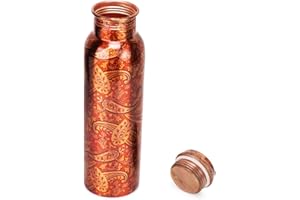 Zap Impex Miedziana butelka na wodę dla ajurwedyjskich korzyści Rajasthani Print Design Travellers Water Pitcher Bottle Joint Free 900 ml