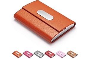 FACATH Porte-cartes de visite pour femme, porte-cartes en métal, porte-carte fin, porte-cartes de visite pour homme et femme avec fermeture magnétique - Orange