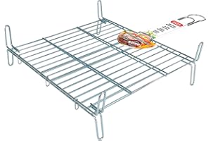 Algon | Parrilla Barbacoa 40x40 Acero Inoxidable Zincado Gris Metalizado con Cierre de Seguridad - Parrilla Ideal para Asar Carnes y Verduras Resistente y Duradera para Exterior