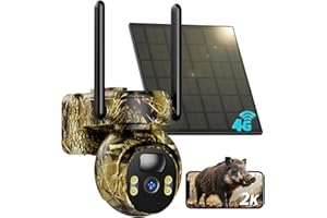 SEHMUA Fototrappola con SIM e Pannello Solare, Fototrappola Notturna 4G, Telecamera con SIM 4g da Esterno, Visione Notturna, Rilevamento PIR, PTZ 360, Impermeabile IP66
