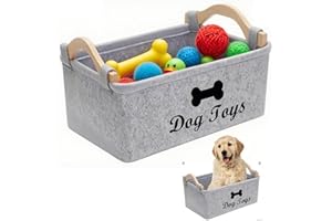 Bodeshis Dog Toy Box, Large Dog Toy Storage Basket with Sturdy Handles, Organize Pet Toys and Accessories, Perfect for Home and Travel, 38 x 28 x 18 cm, Grey