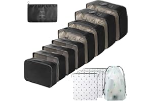 Gemtte Zestaw organizerów do walizki, 13-częściowy, wodoszczelne kostki do pakowania, wielofunkcyjne kostki podróżne, organizer do walizki, zestaw organizerów podróżnych, z kieszeniami na ubrania