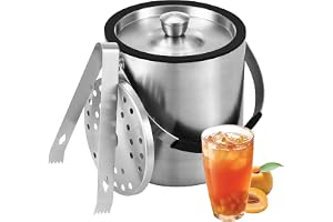 1.6Lliter ishink, ishink i rostfritt stål med tätningslock, sil och isstång, perfekt för cocktailbar, fest, hem