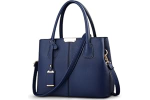 FOLOVEYA Navy Blue Handbags for Women –Elegant PU Leather Hand Bag, Ladies Top Handle Bags with Pendant, Perfect for Work, Dating, Daily Use, Shopping