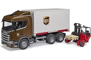 bruder 03582 - Scania Super 560R Camion logistique UPS avec chariot élévateur embarqué, Véhicules, Livraison de colis, Expédition, Chariot élévateur, Transporteur, Jouets à partir de 4 ans