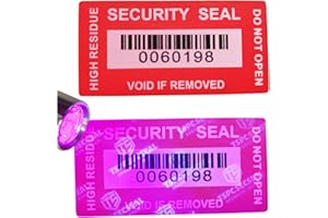 TSPC SECSEAL 100 pièces 25x50mm Marque fluorescente Transfert total Sécurité Preuve de violation Anti-contrefaçon Inviolable Autocollants Étiquettes Sceaux (1x2 pouces, Code-barres, Rouge mat)