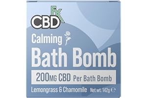 CBDfx High Strength 200mg CBD Calming Bath Bomb - Lemongrass & Chamomile Bubble Bath Bomb for Relaxation, Stress Relief & Muscle Soak, Vegan, Cruelty-Free, Single