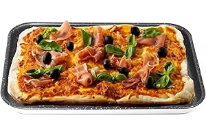 NAMAI - Teglia Pizza Rettangolare, 40CM x 28 CM, Alluminio Antiaderente, Adatta in Lavastoviglie, Design Effetto Pietra, Teglia Forno, Made In Italy (40cm x 28cm)