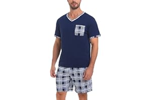 Aseniza Pyjama Homme Coton Ete Ensembles de Pyjama Court à Manches Courtes Short Été Tenues de Nuit Vêtements de Nuit Eté Vêtement d'Intérieur Vêtements de Détente Doux Loungewear
