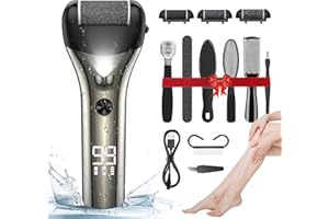 Tohoyard Hornhautentferner Elektrisch, 3 Rollenköpfe, 3 Geschwindigkeiten, LED-Anzeige, Tragbar, Pediküre Set, FußPflege Elektrisch, 3 Ersatzrollen, Edelstahl, ABS-Kunststoff, 16 in 1 Fußpflegegerät