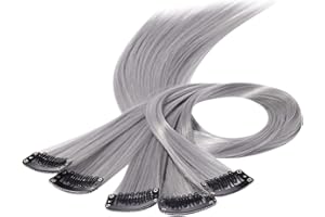 Beauty7 DIY Farbige Haarverlängerungen haarsträhnen zum einklipsen Bunte zum einflechten mit Haarclips strähnchen clip in extensions Haarteil Perücken Highlights Hair für Mädchen 50cm 5stk Grau