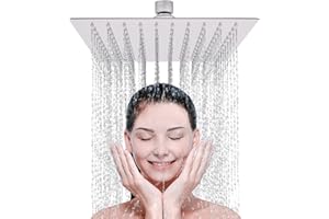 LIVOREST Square Rainfall Shower Head - 10 inch Large, Overhead Fixed Rain Showerhead with Angle Adjustment - Stainless Steel 304 with Chrome Finish - Standard Fitting, Easy Replacement