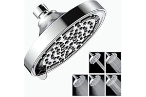 JINYOMFLY Soffione Doccia alta Pressione 5 Modalità, 15cm Soffione per Doccia Fisso a Pioggia, Rotondo Testa Doccia Regolabile, Cromo