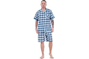 BAY ECOM UK Mens Yarn Dyed Woven Pyjama Set Regular Big Size Check Cotton Blend Shorts M-5XL