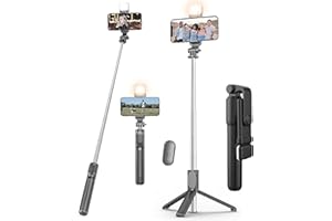 Kratos Selfie Stick Tripod Stand, 3 in 1 Multifunctional Design, Rechargable LED Light with Two Brighness Levels for Make up, Selfie & Photo Shoot, Selfie Stick with Bluetooth Remote (70cm with light)