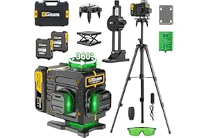 GISAM Laser Level with Tripod – Multifunctional 4D Cross Line (16 Lines, 360° Rotation Window), Self-Leveling with Pulse Mode, 2 * 5000mAh Li-ion Batteries & Type-C Port, for Indoor/Outdoor Construction
