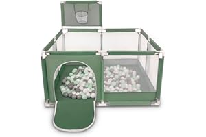 Selonis Square Play Pen Filed with 100 Balls Basketball, Green:White/Grey/Mint