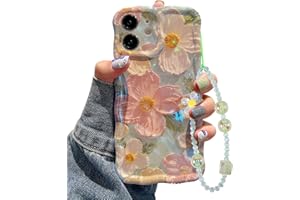Jusy Funda para iPhone 13 con diseño de flores de pintura al óleo, con cadena de pulsera, colorido retro floral, lindo marco ondulado, para mujeres y niñas, para Apple 13 (verde)