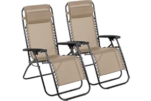 azorex Silla Gravedad Cero Tumbona Plegable Silla reclinable Ajustable Juego de 2uds con reposacabezas para jardín Patio terraza Playa Verano (Beige)