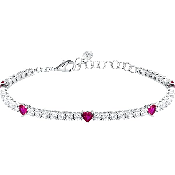 Bracciale Tennis A Cuore Con Zirconi Per Donna - Regolabile, A Slider, Design Vuoto - YA5526 - 3