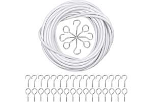 Luabue Vorhangdraht Weiß Gardinendraht 10m Gardinenseil mit 20pcs Augenschrauben und 20pcs Schraubhaken Vorhang Draht Seil für Gardinenstangen Vorhänge