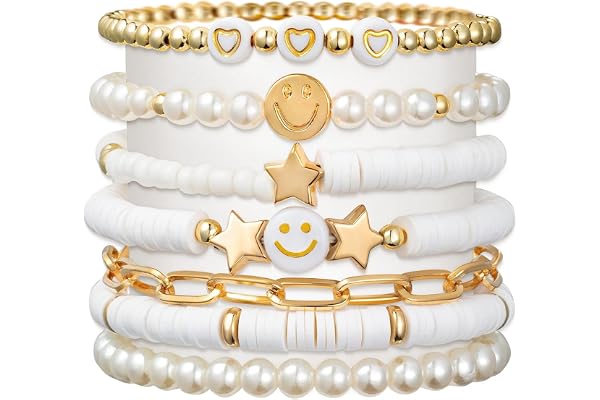 Shining Diva Fashion 7Pcs Combo Latest Stylish Beach Surfer Bracelets Set | Colorful Preppy Heishi Bracelet | Multilayer Boho