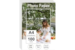 Ditwis 100 Hojas Papel Fotográfico A4 Brillante, 200 g/m² Papel de Impresión para Fotos, Certificados y Obras de Arte