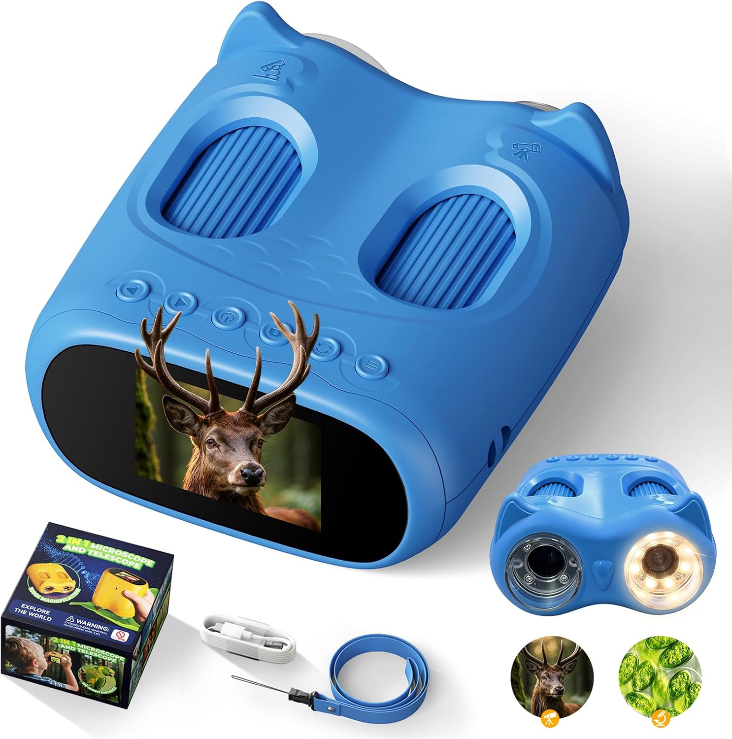 ARNSSIEN Microscopio y Telescopio 2 en 1, Portatil Microscopio para Niños con aumento 1000x, foto y video 1080P, kit científico STEM, regalo educativo y de cumpleaños para niños y niñas de 3 a 12 años