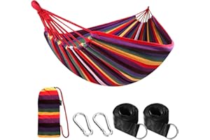 Anyoo Hamaca de Algodón para Jardín al Aire Libre con Tela Cómoda y Correas Amigables con los árboles para Colgar, Duradero y Portátil Hamaca con Bolsa para Exterior/Interior, Terraza, Patio, Camping