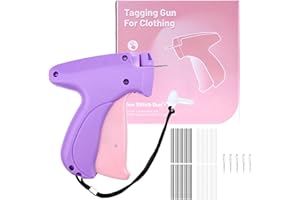 LANSTORM Micro Stitch Gun for Clothes, Stitchy Quick Clothing Fixer, Portable Clothes Tagging Gun, Sewing Tools Set Include 6 Needles, 1000 Black and 1000 White Fasteners, for Cloth, Socks, Hats(Purple Pink)