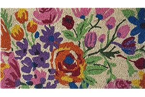 Baroni Home Zerbino da Esterno in Fibra di Cocco con Base in PVC Antiscivolo, Tappeto da Esterno Dipinto a Mano Facile da Pulire e Ultraresistente, Zerbino Ingresso 70x40x2 cm, Fiori Variopinti