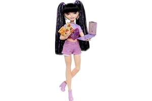 Barbie Dream Besties Doll & Accessories Playset, Renee with Long Black Hair, 11 Food & Video-Themed Pieces, HYC24