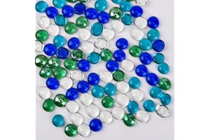 Hisredsun Lot de 290 Galets en Verre, 1350g Galets Plats, Perles Plates en Marbre, Pierres De Remplissage De Vase, Galets De Verre Artificiels, Pot De Fleurs, Aménagement Paysager