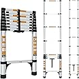 Equal 8.5 FT Aluminum Folding Telescopic Ladder with 2 Triangle Stabilizers | EN131 Certified with 2 Year Warranty | 150kg Max Capacity | Collapsible Ladder for Home or Outdoor Work (2.5m/8 Step)